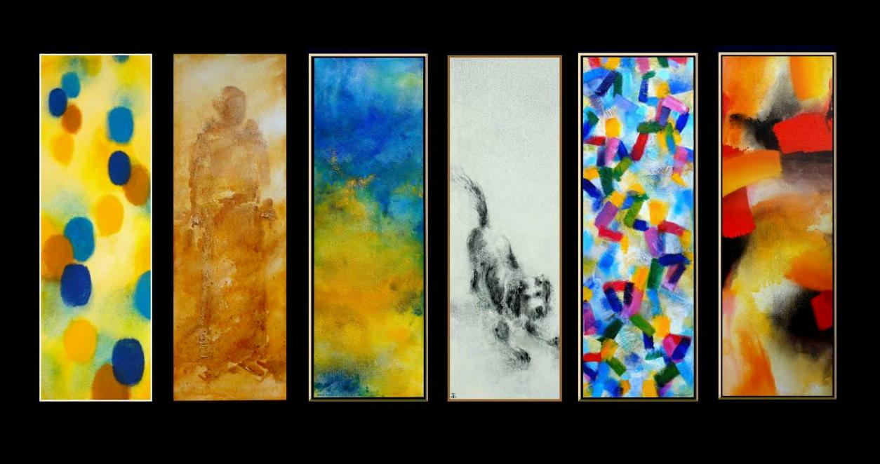 6 Schilderijen, elk 60 x 180 cm, elk een onderwerp dat me interesseert, 2011